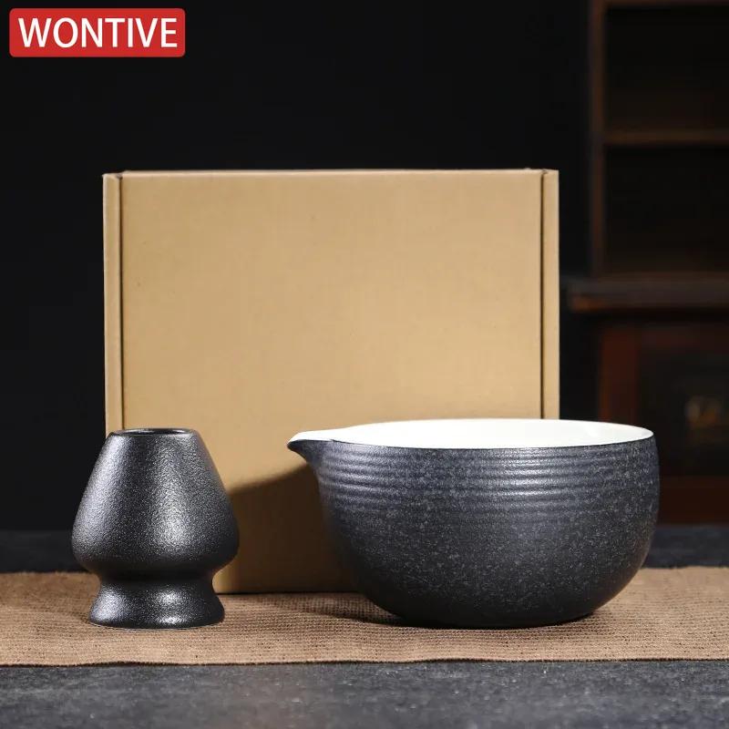Schwarze Keramik Matcha Set Traditionelles Matcha Tee Set Besen und Schale Messlöffel Japanische Manuelle Matcha Zubereitung Für Anfänger