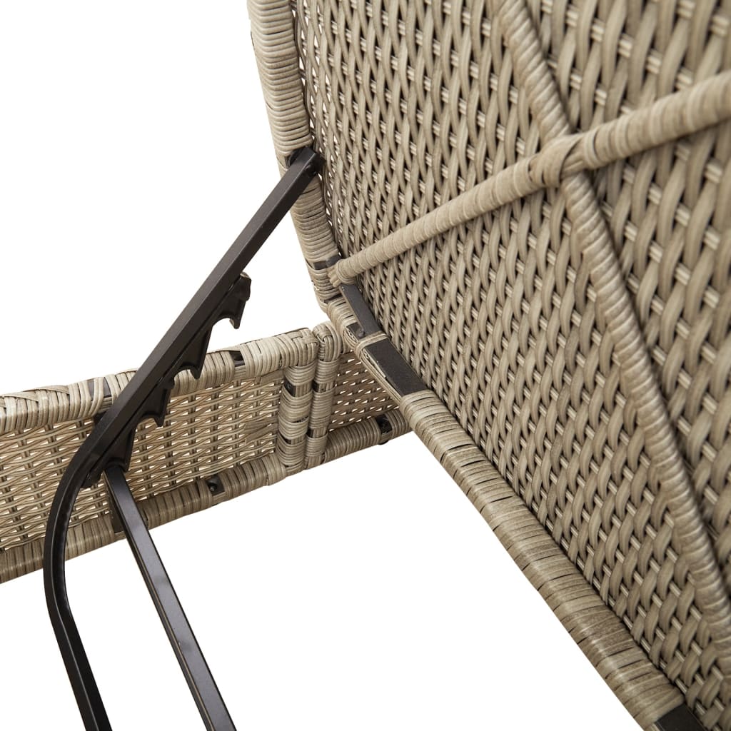 Vidaxl Double Sun Lounger With Cushions, Light Grey, Poly Rattan