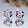 Cute Rainbow Zircon Stud Earrings for Women Luxury Gold Silver Color Wedding Jewelry Gift