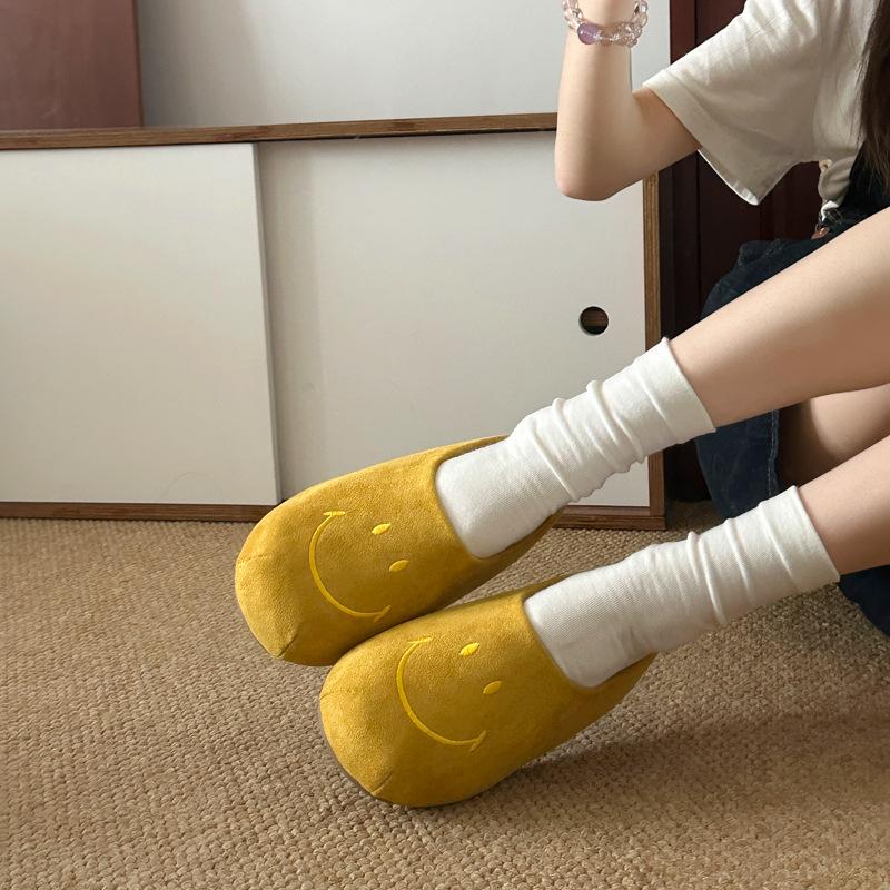 [Meng Ziyi same style] SMILEY smiley face half towing daily thick bottom height increase Birkenmuller one pedal slippers