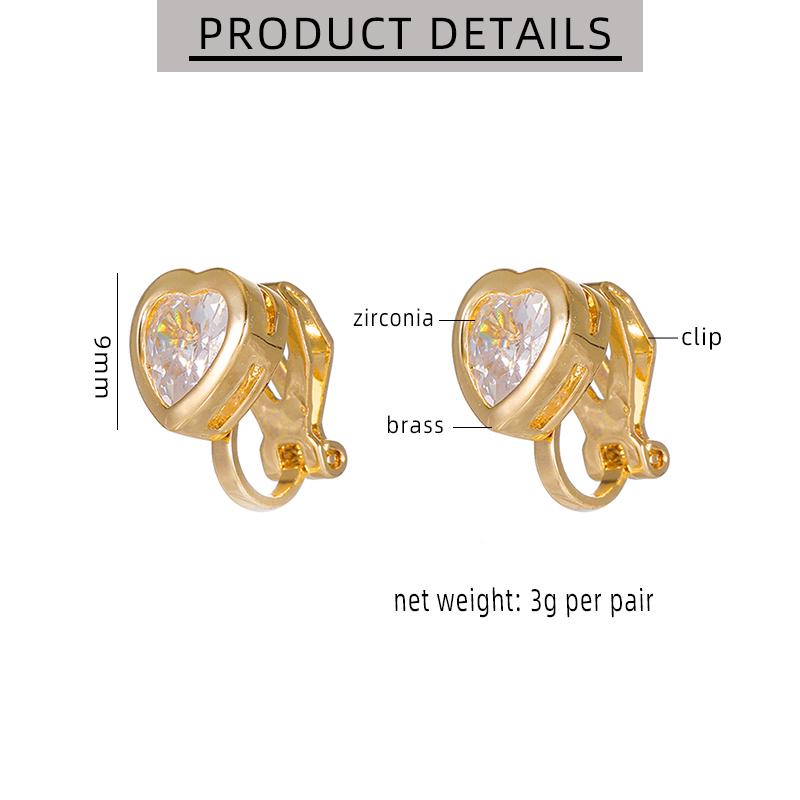 Cute Sparkly Round Heart Zirconia Non Pierced Earrings for Female Graceful Elegance Clip on Earrings Women's Jewelry Trendy