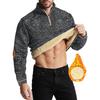 Winter Men's Fleece Lined Pullover Sweatshirt New Leather Decor Long Sleeve Half Zipper Plus Velvet Pullover Tops Casual Hoodies