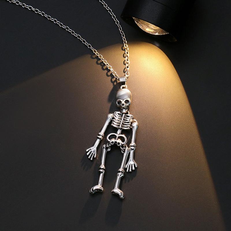 Skull Skeleton Vintage Retro Gothic Punk Rock Biker Halloween Pendant Necklace Hold Hands Skull Necklace Jewelry Gift
