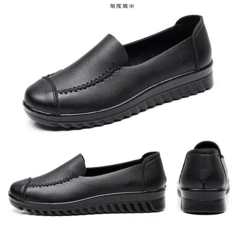 Mother's Shoes Soft Leather Bottom Embroidered Leather Shoes Middle-aged and Elderly Deep Mouth Single Comfortable Women's Shoes