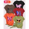 Five-piece set Elegant short-sleeved shirt for women Inspirational Butterfly Print Round Neck Women's Casual Sportswear T Shirt Suitable for spring