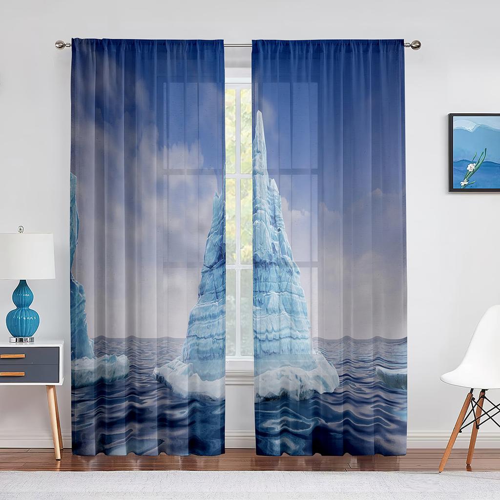 Schneeberg Eisberg Nördlicher Antarktischer See Chiffon Transparente Vorhänge für Wohnzimmer Schlafzimmer Dekor Fenster Voiles Tüllvorhang