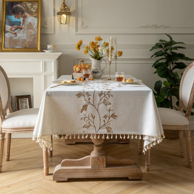 High-Grade High-Grade Broken Flower Tablecloth Cotton And Linen Fabric Thickened Embroidered Waterproof Dining Table Cloth