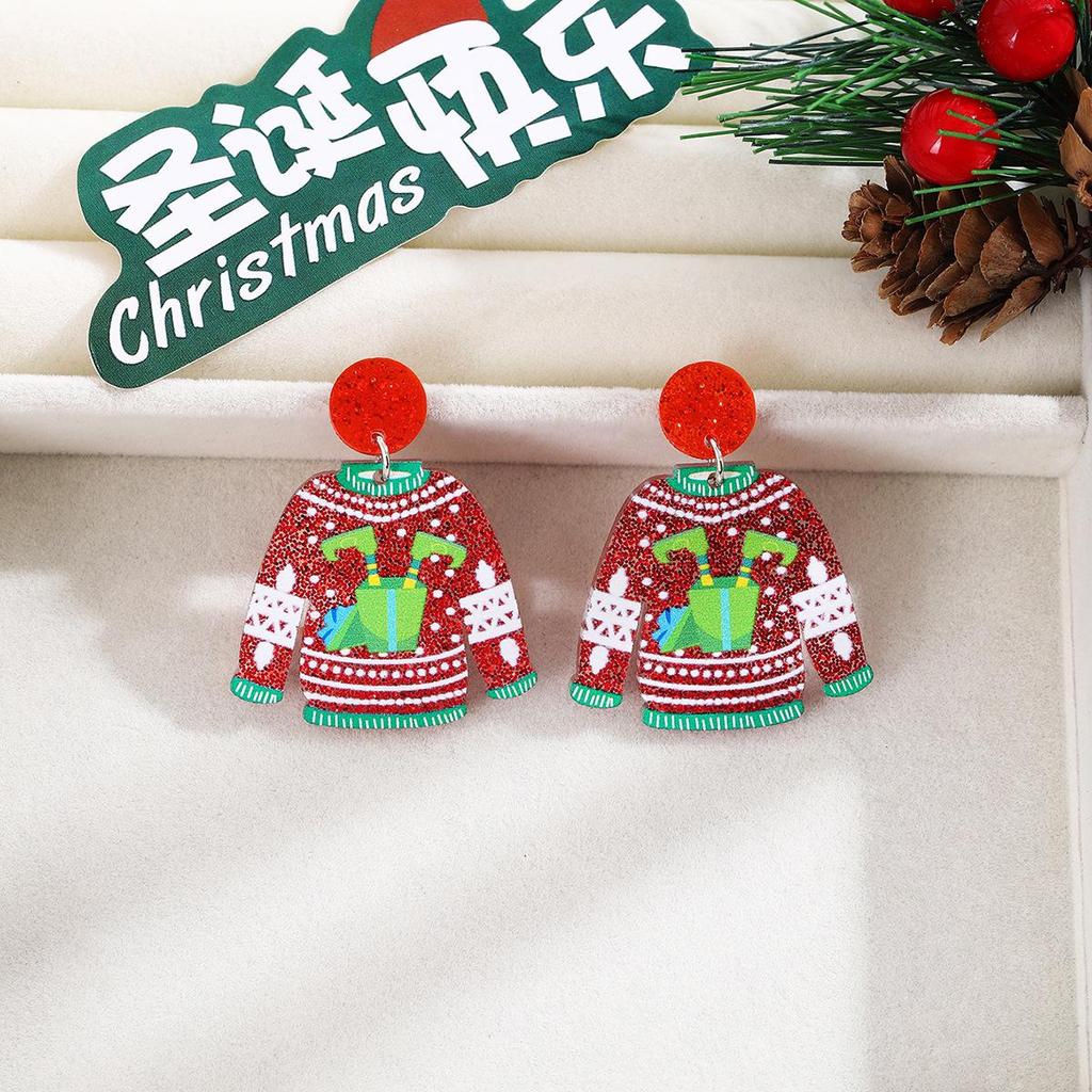 Cross-border Cartoon Christmas Sweater & Acrylic Santa Snowflake Earrings