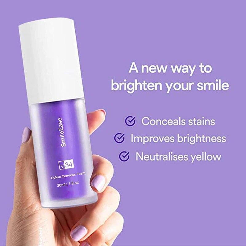 V34 Whitening Fresh Breath Rozjasňujúci fialová zubná pasta na odstránenie škvŕn Redukcia žltnutia Starostlivosť o zuby ďasná ústna 30 ml