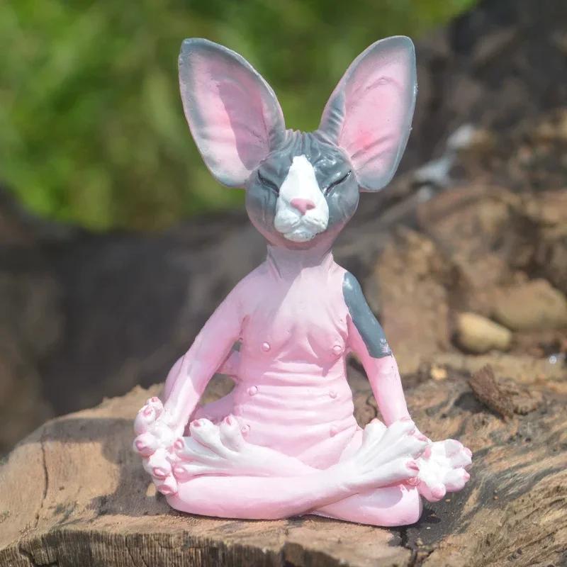 Creative Hairless Cat Ornament Meditation Yoga Happy Cat Decoration Art Sculpture Outdoor Garden Sculpture Home Accessories