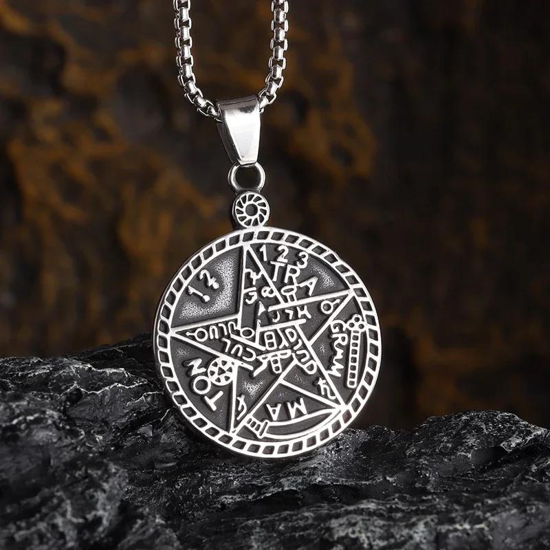Stainless Steel Jewish Hebrew Tetragrammaton Wicca Pentagram Pendant Necklace Israeli Religious Amulet Jewelry