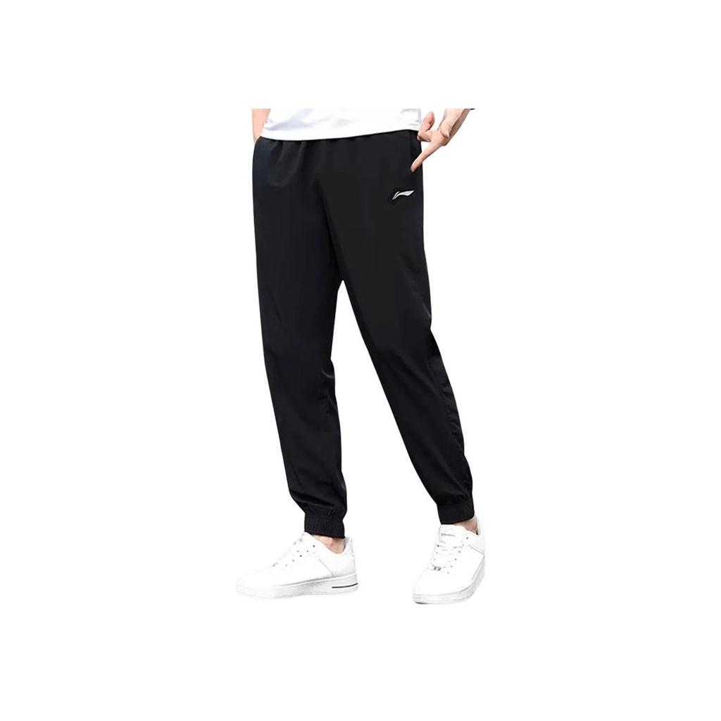 Li-Ning Minimalist Fashion Comfortable Simple Solid Color Versatile Fitness Breathable Casual Sports Suit Men suits Black APLU751-1+AYKT415-1
