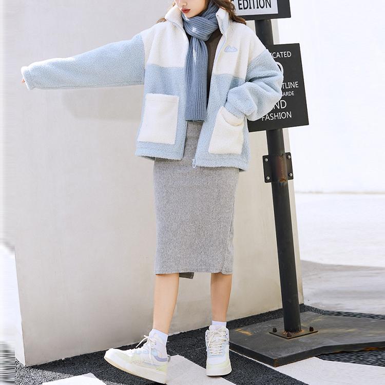 Anta Lifestyle Series Lamb Fleece Stand Collar Sports Jacket Women Jacket Light-Blue 162148725-3