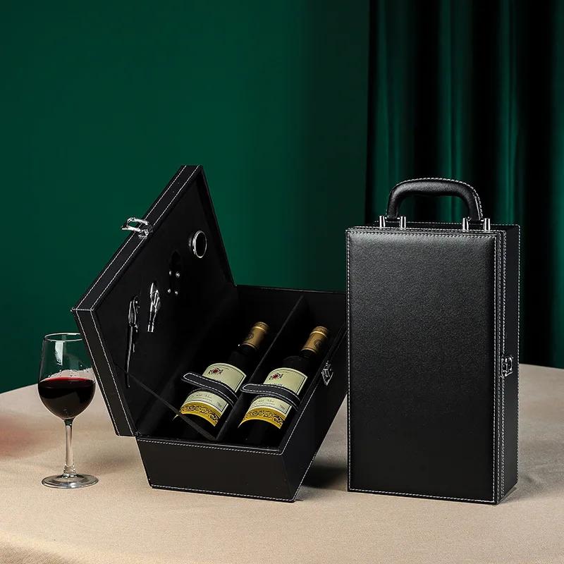 Scatola di Lusso Vintage in PU per Vino Scatola Porta Bottiglie Doppia in Pelle per Vino Rosso Custodia Portabottiglie Decorazione Anniversario Matrimonio Festa
