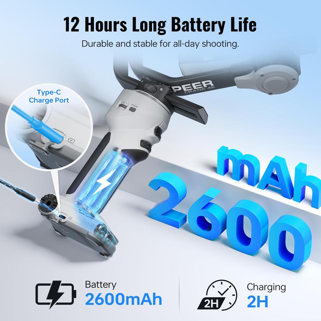 Flagship ZHIYUN CINEPEER Crane 4E Gimbal Camera Light Gray [Official Store] 3-Axis Stabilizer, Lightweight, One-Year Warranty,