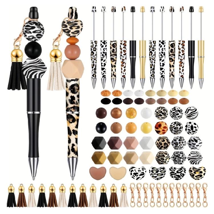 Beadable Pen Signature Pen Leopard Print Beaded Pen Crafting Pen Beadable Ballpoint Pen Smooth Writing Pen 1