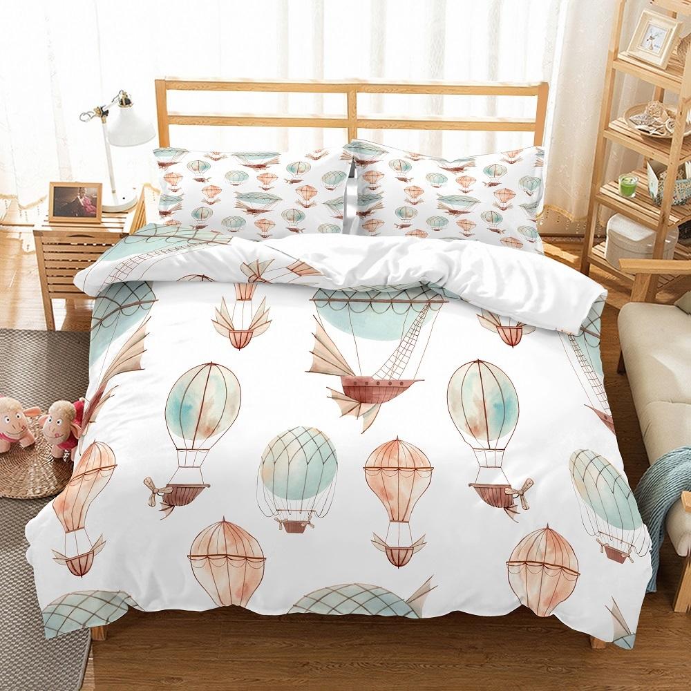 Comforter Hand Painted Style Balloon - Floating Air Balloons With Clouds & Moon Print Available In Twin And King Sizes