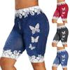 Pantaloni scurți de damă la modă, cu patchwork din dantelă și imprimeu fluturi, mini pantaloni sport, pantaloni scurți fierbinți