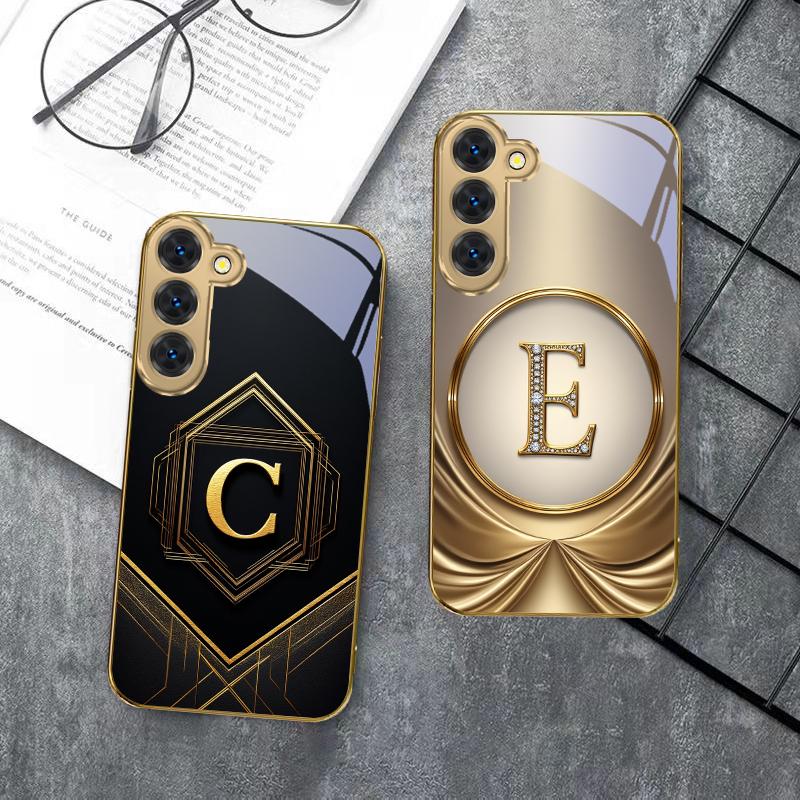 Gorgeous letter gold "R" For Samsung Galaxy S26 S20 FE S21 S22 S23 Plus S24 Ultra S25Ultra S21+  S22Plus Golden glass phone case