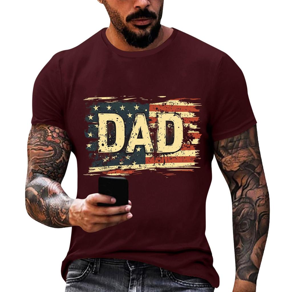 Men's Short Sleeve T Shirt Loose Fit Casual Daily Wear Patriotic Flag Print Dad Graphic Tee for Summer