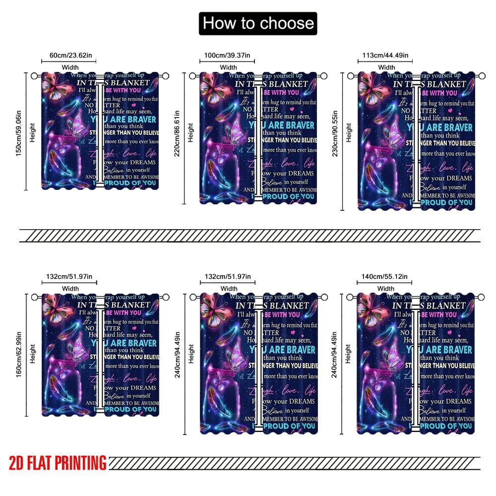 2pcs,2D Plane Printing Curtain Popular Butterfly Blanket Message 100% Polyester (without Rod) Home Decor Ldeal for Living Room &