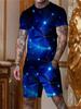 Men's Casual 2pcs Set, Coconut Palm Print T-shirt + Active Shorts Matching Set For Fitness