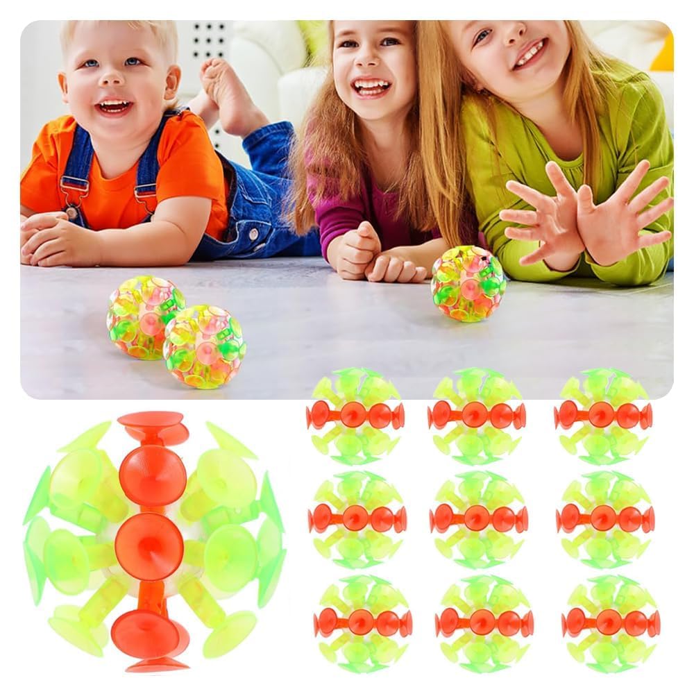 10-Pack Suction Cup Toys: Fun Bounce Balls with PVC Suction Cups, Great for Bath Time, Parent-Child Play, Boys and Girls, Gift Set (10 Pieces)