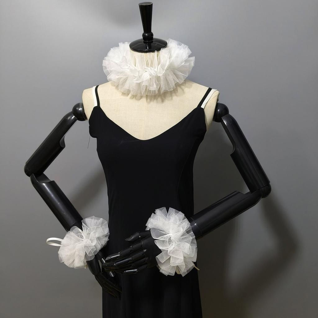 Alžbětinský síťovaný límec s odnímatelným volánkem a manžetami pro středověký kostým a historické rekonstrukce