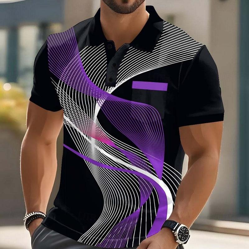 Men's Fashion Button Polo Shirt Abstract Summer Short Sleeve Casual Polo