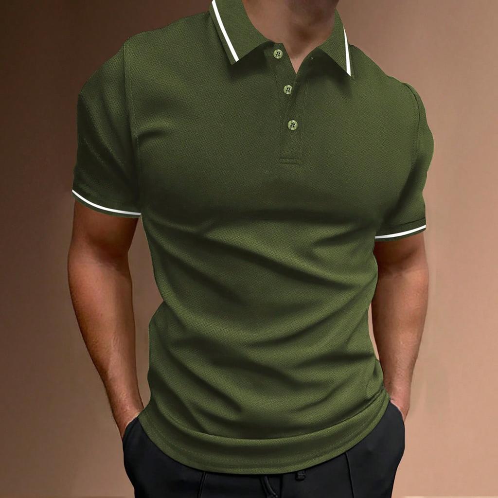 2024 New Cross-border Ribbed Collar Men's Casual Sports Lapel Fashion Short-Sleeved POLO Shirt T-Shirt