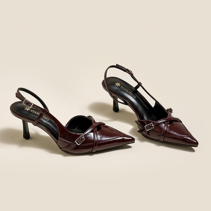 High heels spring new pointed fashion empty sandals leather stiletto large size