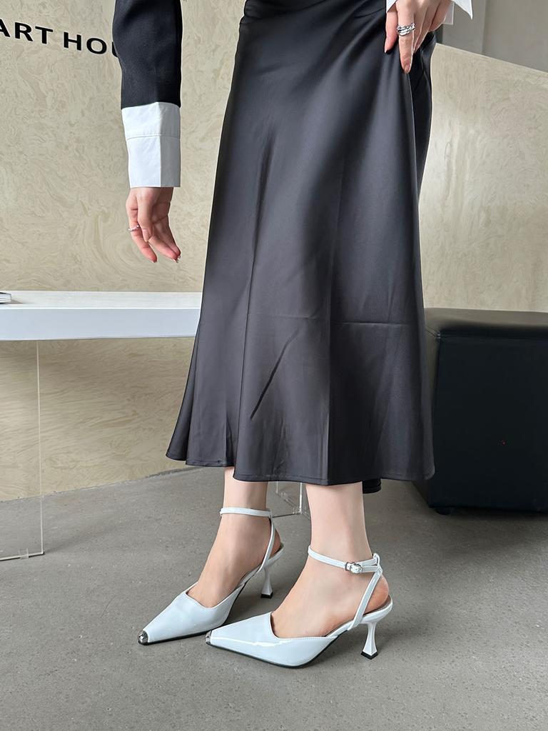 Fashion Pointed Toe Women Sandals Black Silver White Summer Dress Shoes Thin High Heels Ankle Strap Party Pumps Wedding Sexy Pumps 35-39
