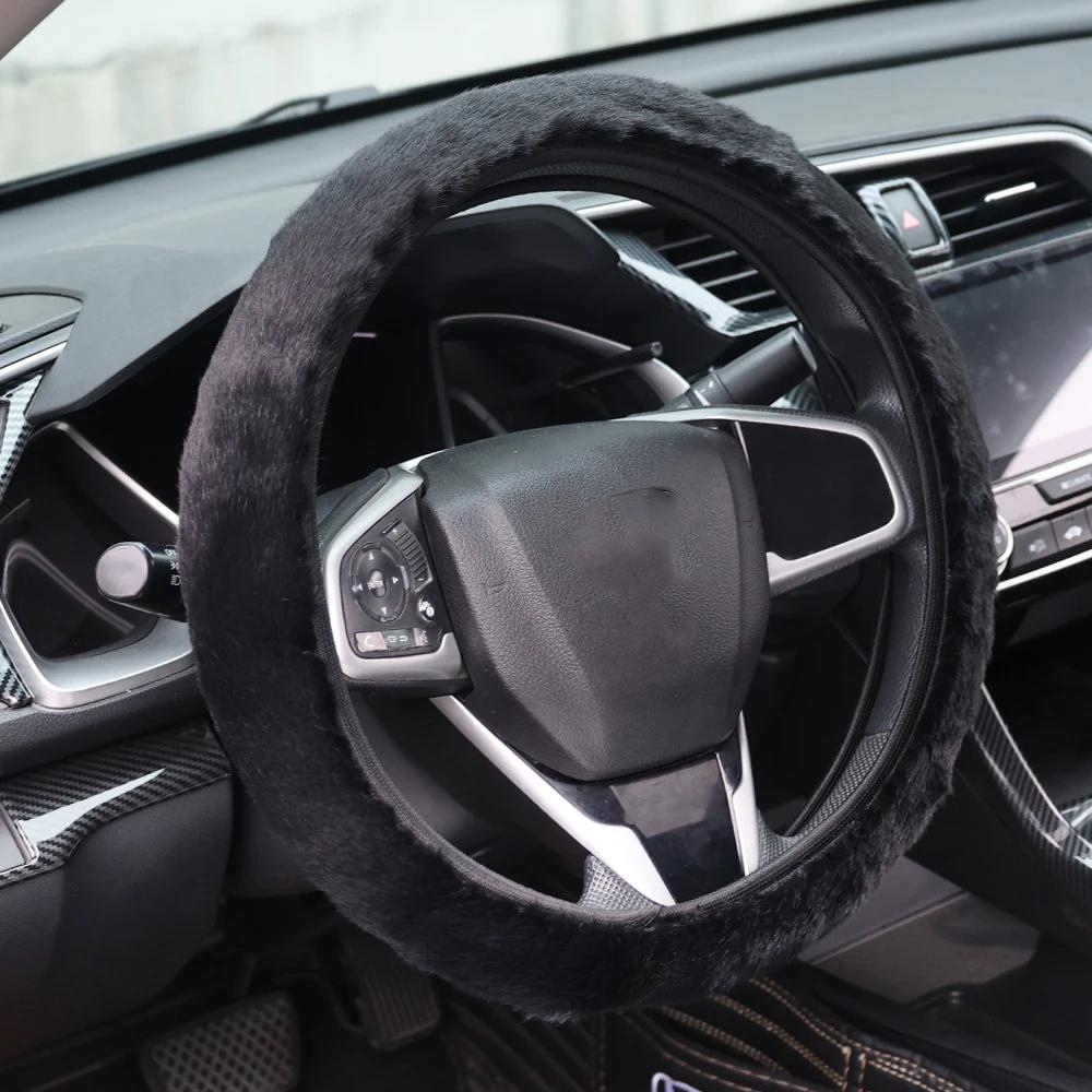 Car Plush Steering Wheel Cover No Inner Ring Winter Warm Soft Non-slip Steer Wheel Protector 37-39cm Steering Wheel Accessories