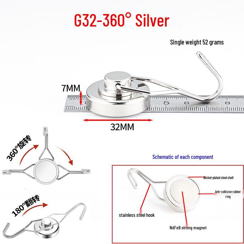 Rust-Proof Rotating Neodymium Magnetic Hook for Refrigerators