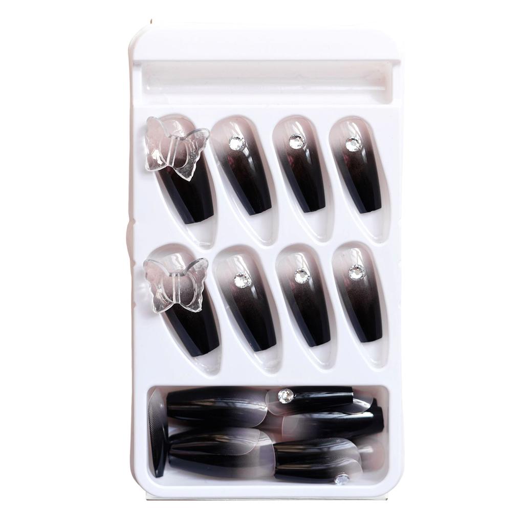 Crystal Butterfly Black Square Fake Nails Non-Toxic Not Hurt to Hands Nails for Professional Nail Specialist