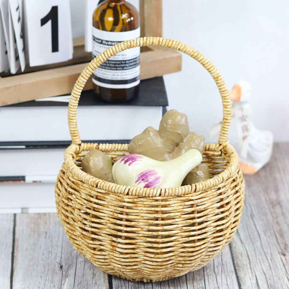 Portable Fruit Tray Sundries Organizer Breathable Storage Bin Handwoven Bread Storage Basket