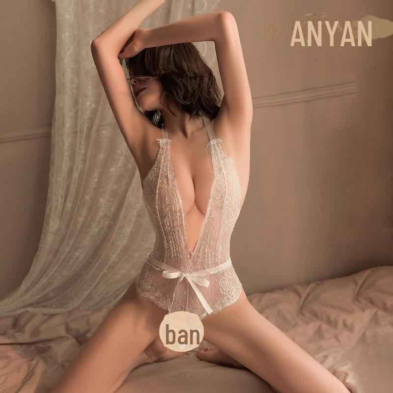 Sexy krajkový overal Manyan s hlubokým V lemováním 9474