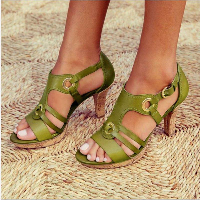 2021 Summer Plus Size Solid Color Closed Heel Peep Toe Women s Sandals 42