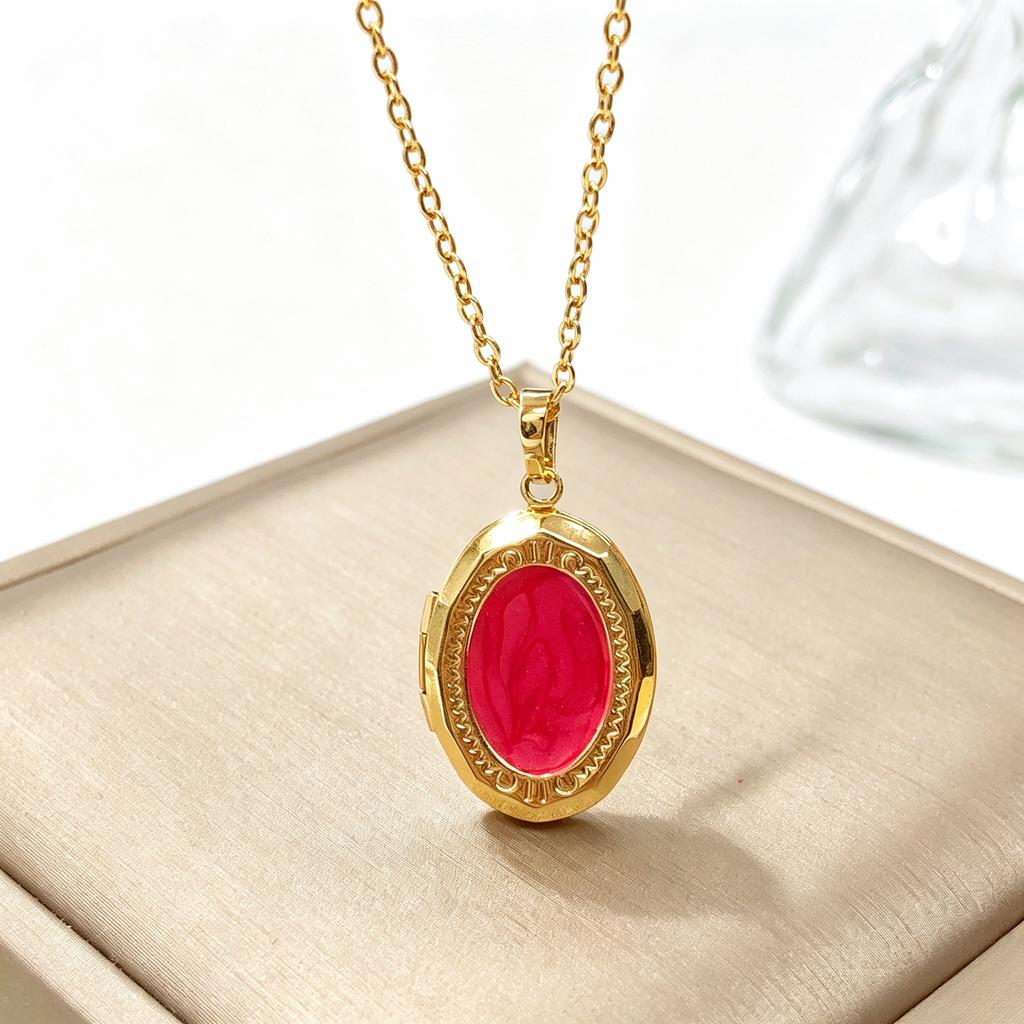 New Trendy Openable Oval Enamel Art Photo Box Pendant Necklace Minimalist for Female Male Daily Party Jewelry Accessories