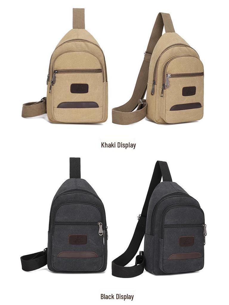 Multi-layer Men's Large Capacity Canvas Crossbody Chest Bag - Convenient Single Shoulder Portable Storage for Work.