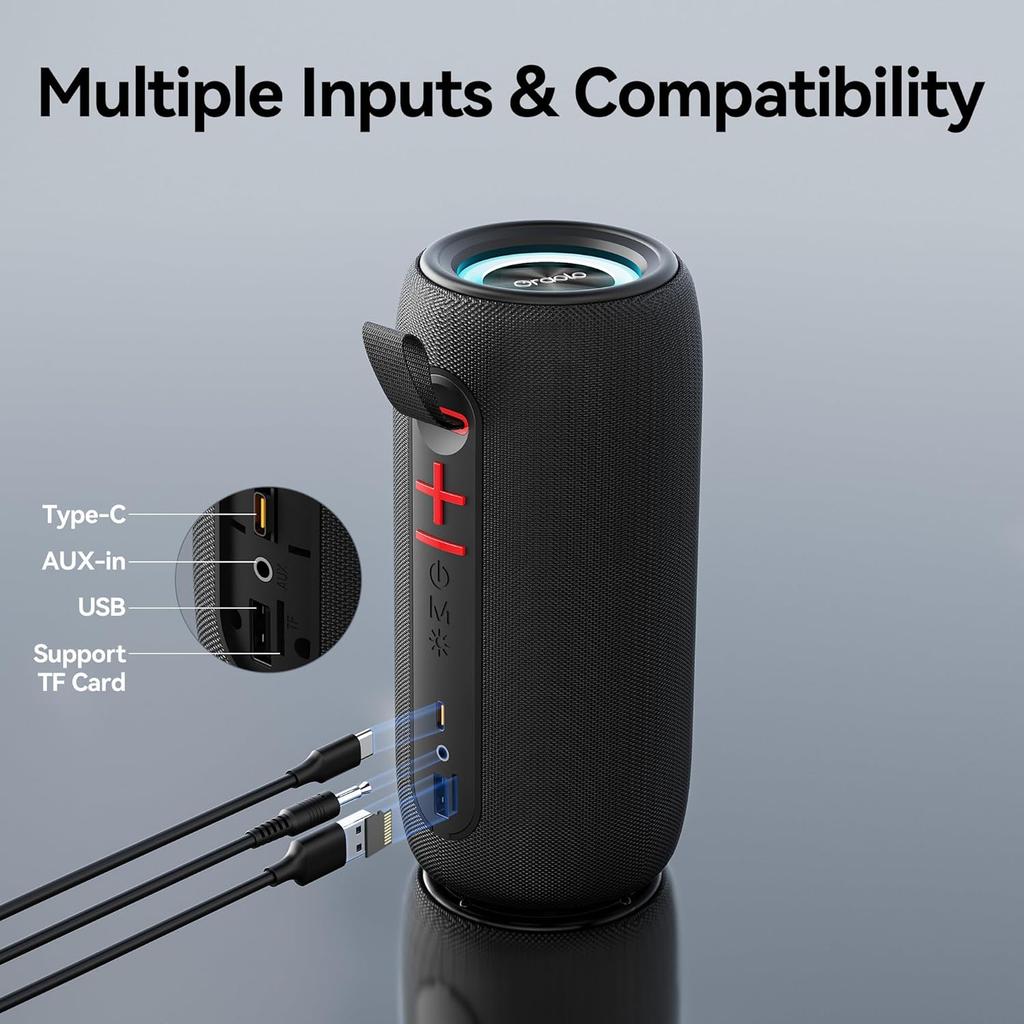 Oraolo Portable Bluetooth Speakers, Wireless Speaker with 24W Loud Stereo Sound, RGB Lights, Bluetooth 5.4, Support AUX/TF Card, TWS Pairing,