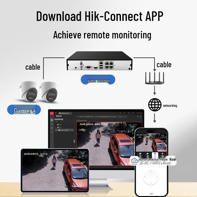 Hikvision 4MP 2K HD PoE AI Full-Color Night Vision Dome Camera CN plug (adapter included)