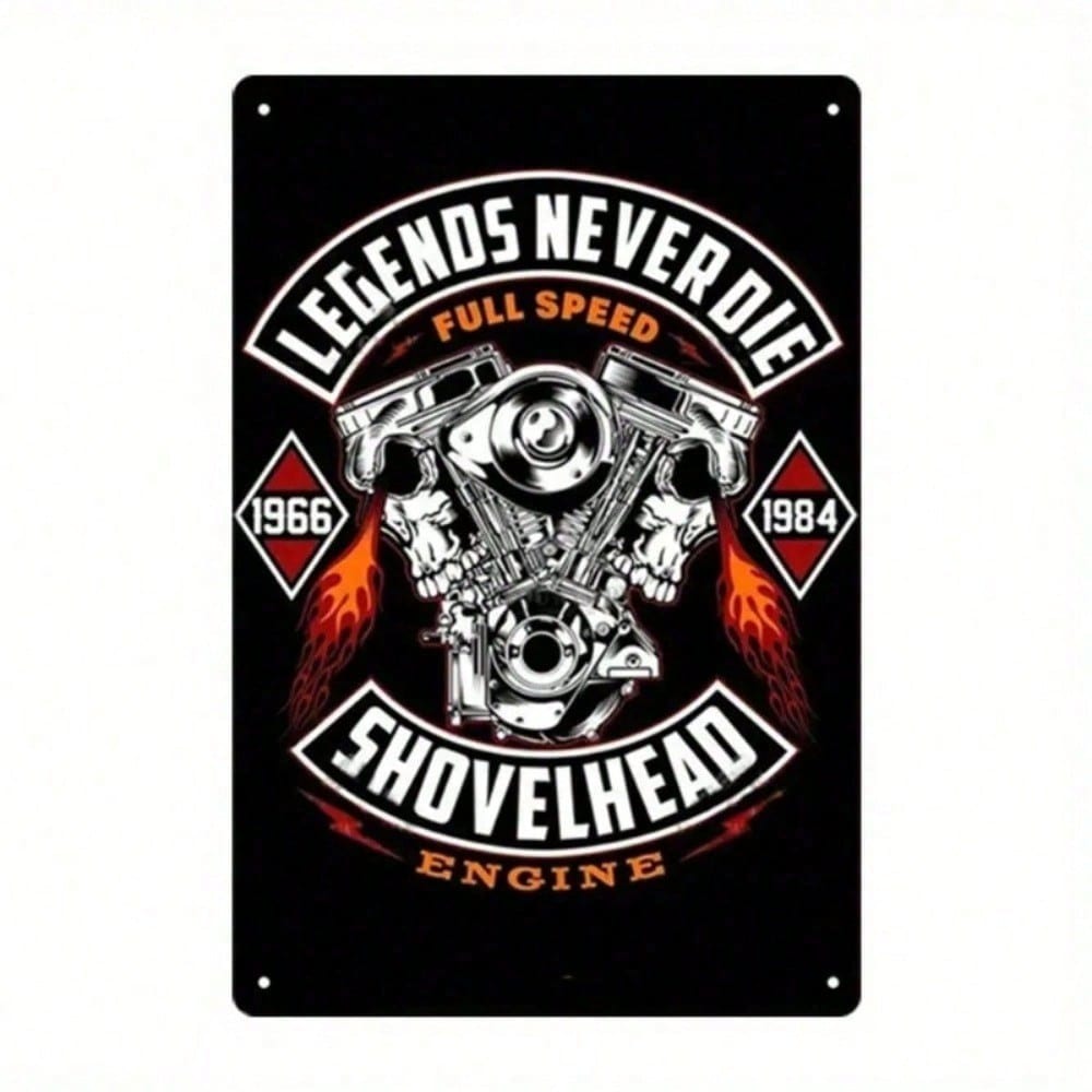 Shovelhead Legendz 1965 Metal Wall Art Red Flame Garage Decor Legends Never Die Sign