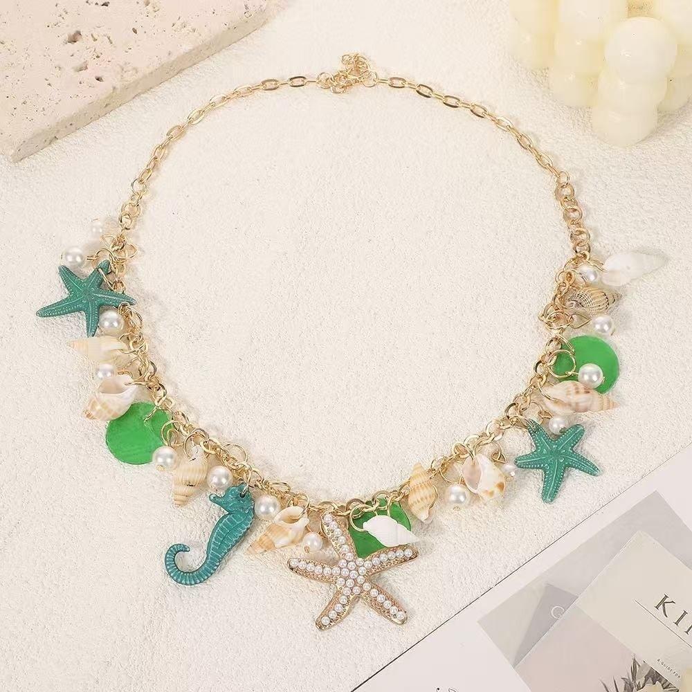 Gold Color Chain Ocean Theme Necklace Shell Women Necklace Seahorse Starfish Pendant Gift Party