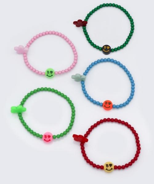 Bonbeau Aloha Color Acrylic Ball Bracelet Color Smile And Flower Charm Point Acrylic Ball Bracelet
