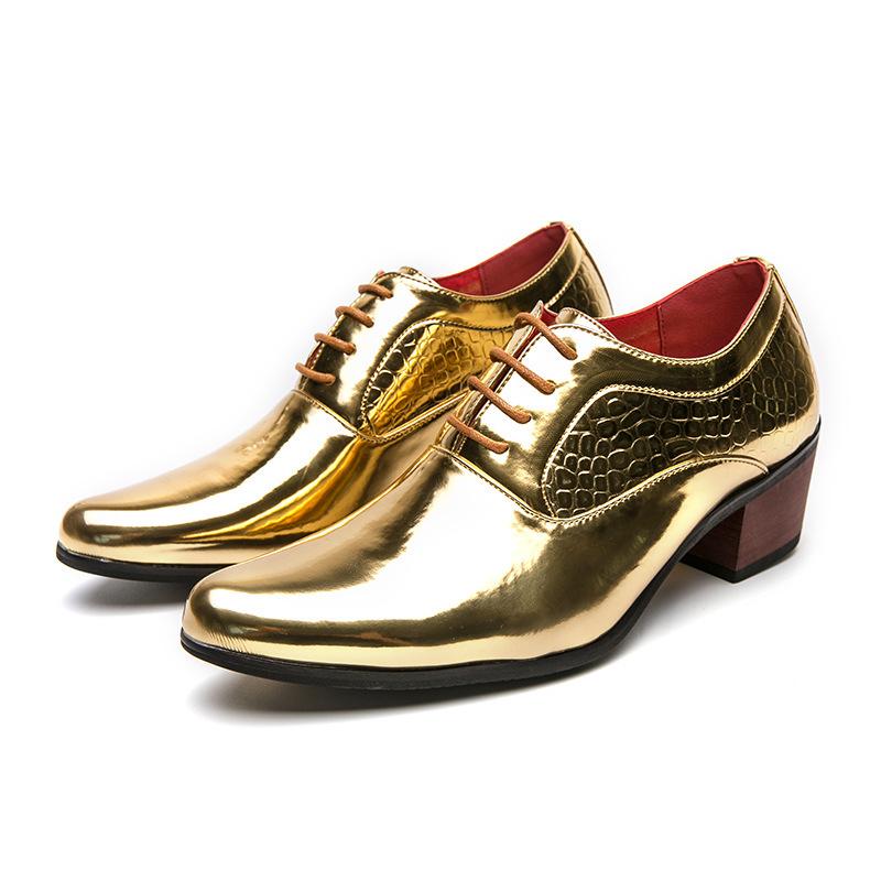

Gold pointed high-heeled men s leather shoes large size spring and autumn fashion leather boots wear retro business casual leather shoes 46 золотой