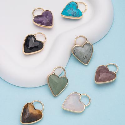 1Pcs Love Lock Pendant Natural Stone Amethyst Peach Heart Faceted Pedant For Women Birthday Halloween Christmas Gift