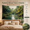 Tropical Jungle River Tapestry 2D Flat Printed Peach Skin Wall Hanging Palm Tree Nature Landscape for Living Room Bedroom Decor