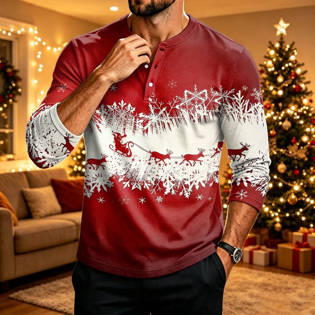 Men's Christmas Printed Long Sleeve Shirt