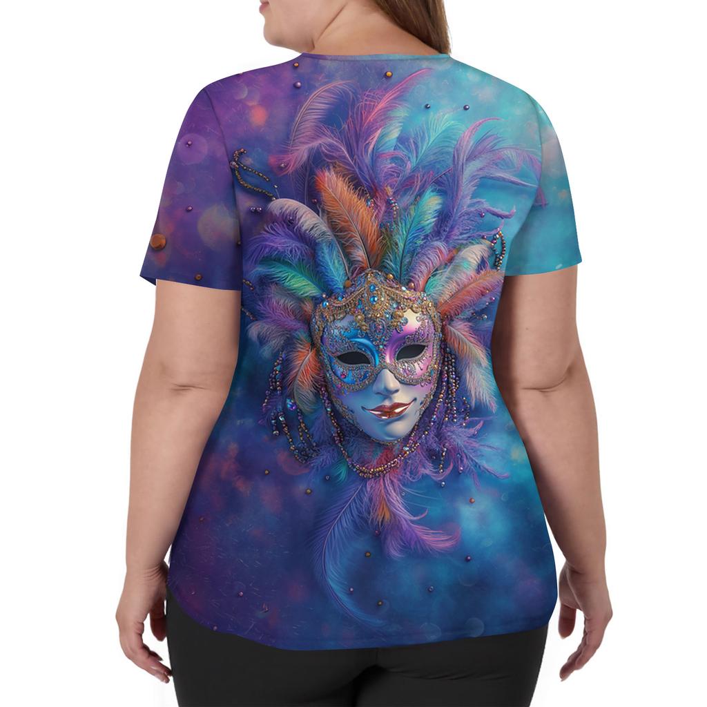 Dammode V-ringad Kortärmad Overall Med Fickor Tryckta Toppar Kläder